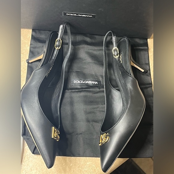 Dolce & Gabbana Leather Slingback Cardinale B60 Nappa Calfskin Blk Pump, Sz 8 - Picture 5 of 15